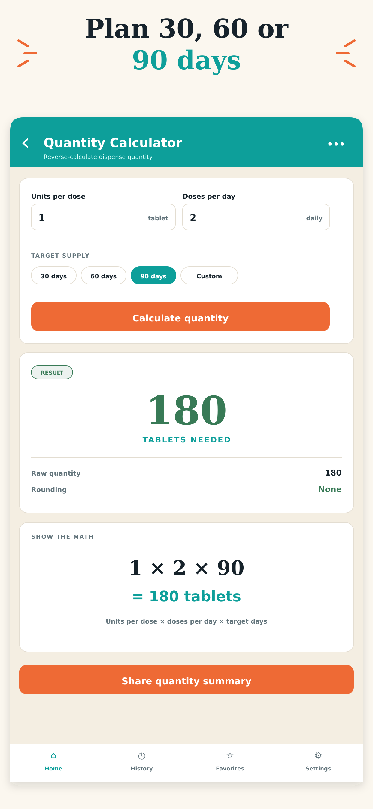 Prescription quantity calculator planning the tablets needed for 90 days