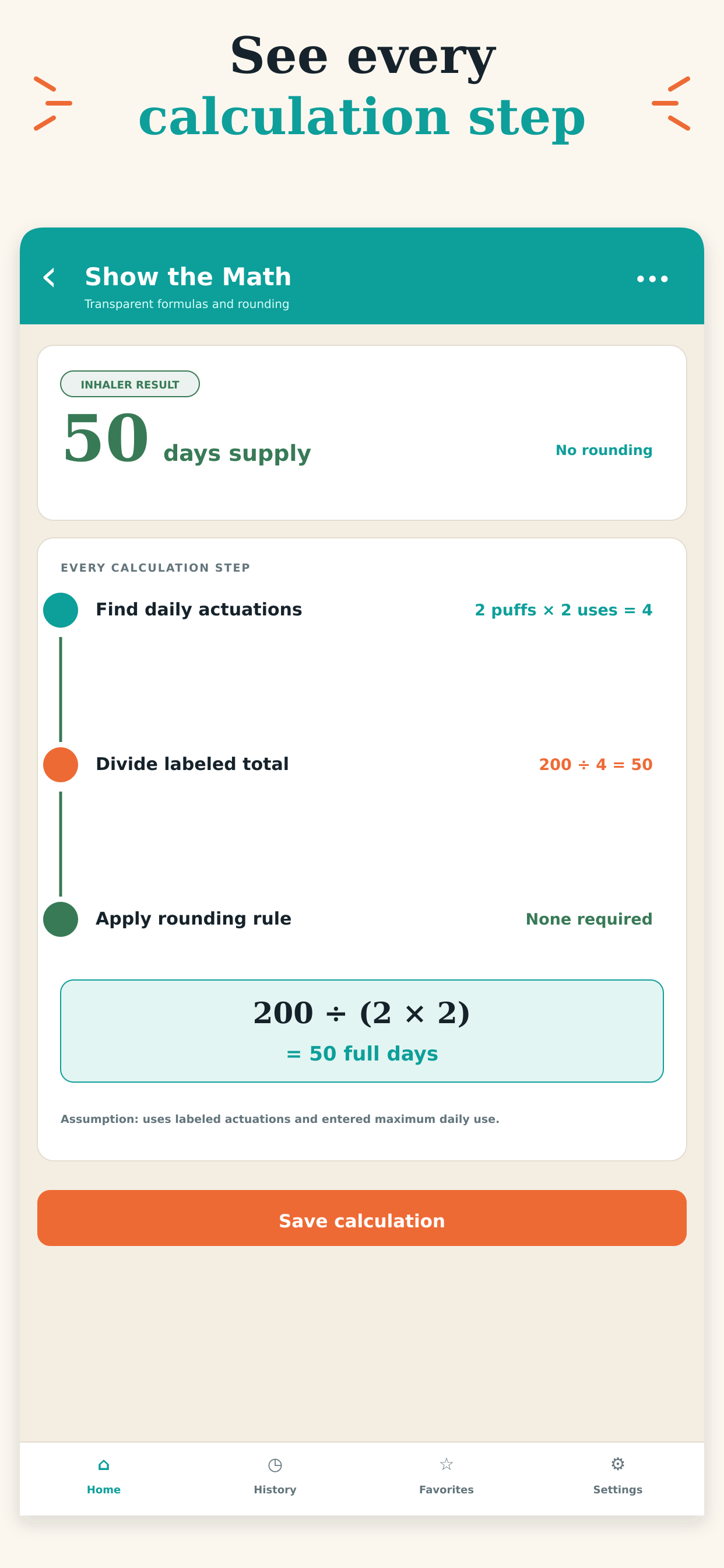 Show the Math screen with a transparent prescription days supply formula