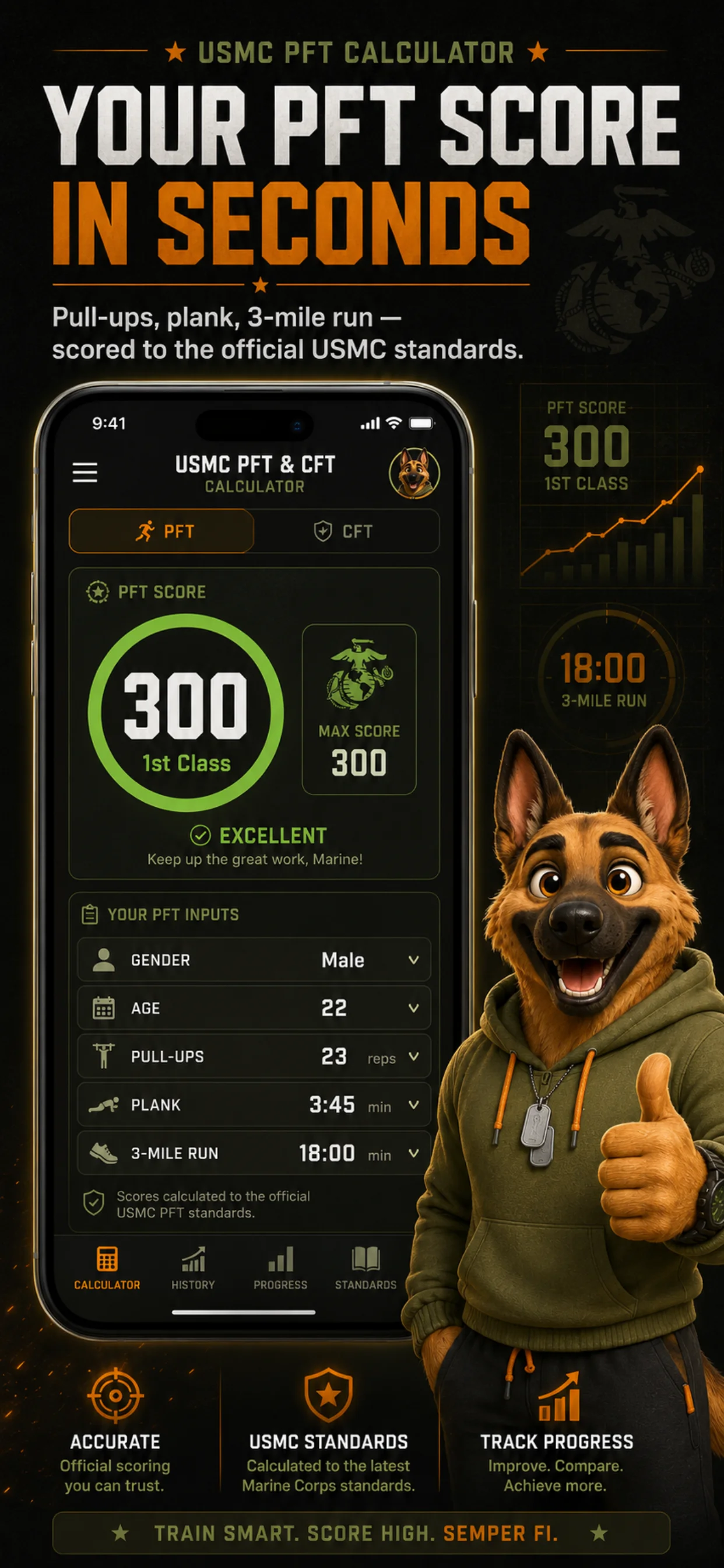USMC PFT & CFT Calculator mobile screen 1