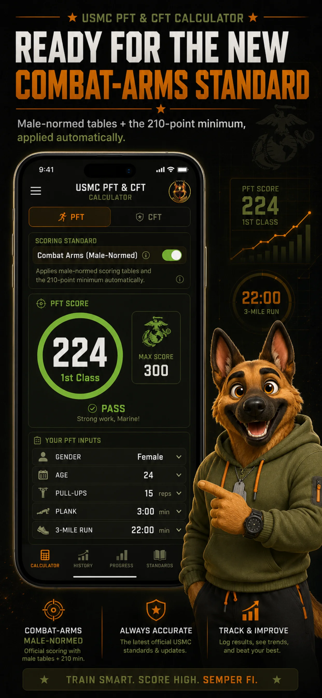 USMC PFT & CFT Calculator mobile screen 2