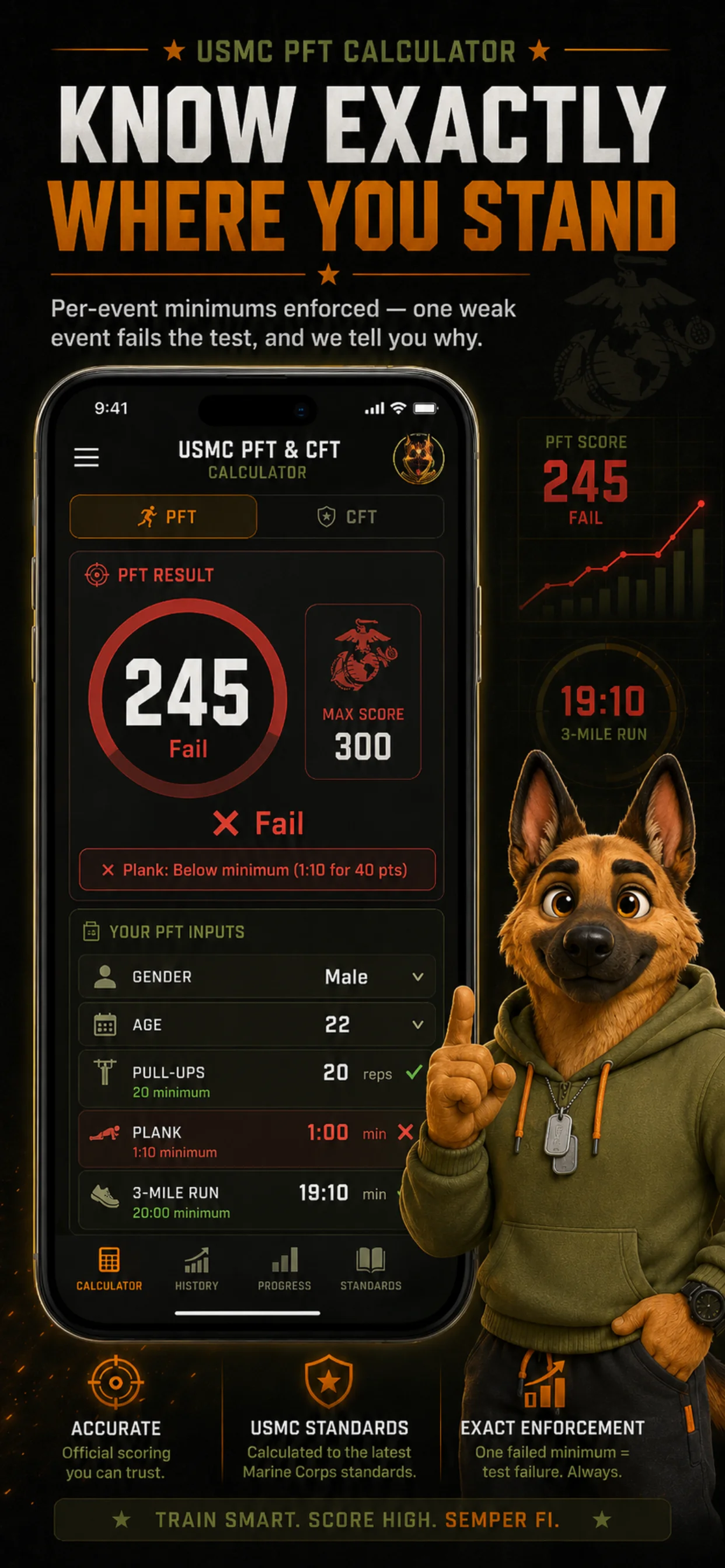 USMC PFT & CFT Calculator mobile screen 5