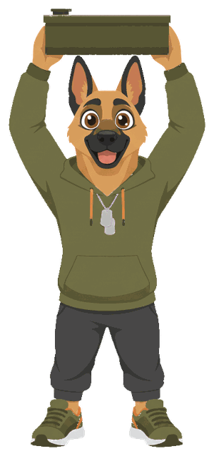 Gunny the German Shepherd lifting an ammo can